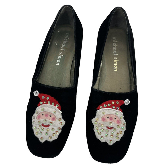 Michael Simon Size 6.5 Santa Velvet Loafers Sequin Flats Women's Slip On Shoes - Picture 1 of 9